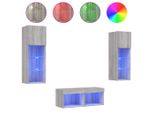 Syfax™ Mobili Tv A Muro 4Pz Con Luci Led Grigio Sonoma