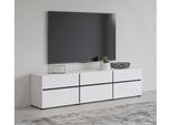 Lowboard Otto Home "Cross, Moderne Grifflose Tv-Kommode,3 Klappen/3 SchubkäSten", Schwarz-Weiß (Weiß, Schwarz), B:180Cm H:48,2Cm T:40Cm, Sideboards, Lowboard, Breite 180 Cm, Tv-Schrank Mit Viel Stauraum, Tv-Board