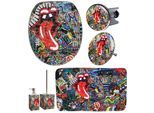Badaccessoire-Set SANILO Graffiti, rot, Massivholz, Badaccessoires-Sets