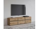 Lowboard Otto Home "Cross, Moderne Grifflose Tv-Kommode,3 Klappen/3 SchubkäSten", Braun (Wotan Eiche, Schwarz), B:180Cm H:48,2Cm T:40Cm, Sideboards, Lowboard, Breite 180 Cm, Tv-Schrank Mit Viel Stauraum, Tv-Board