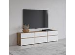 Lowboard Otto Home "Cross, Moderne Grifflose Tv-Kommode,3 Klappen/3 SchubkäSten", Weiß (Weiß, Wotan Eiche), B:180Cm H:48,2Cm T:40Cm, Sideboards, Lowboard, Breite 180 Cm, Tv-Schrank Mit Viel Stauraum, Tv-Board