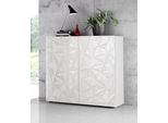 Highboard Home Affaire "Prisma HöHe 111 Cm, Breite 121 Cm, Kommode 2 TüRen, Hochkommode", Weiß (Weiß Hochglanz Lack, Weiß Mit Siebdruck Hochglanz Lack), Sideboards, Highboard, Front Mit Elegantem Siebdruck, Grifflos, Viel Stauraum