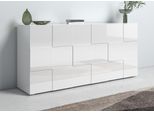 Sideboard Home Affaire "Dama Breite 181, Kommode 3 TüRen, Anrichte", Weiß (Weiß Hochglanz Lack), B:181Cm H:84Cm T:42Cm, Sideboards, Sideboard, Front In 3D-Optik, Viel Stauraum, Verschiedene Farben