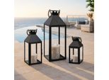 Set Di 3 Lanterne Lanterna Da Stalla Lanterna Da Esterno Metallo Nero H25/40/51 Cm
