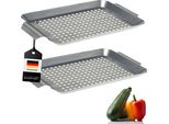 Set Di 2 Piastre Per Grigliare In Acciaio Inox Bremermann (32 X 1,5 X 18,5 Cm), Cestello Per Grigliare