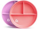 Munchkin Stay Put Piatti Divisi| Set Di Piatti Divisi Per Bambini| Piatto Per Neonati E Bambini Con Scompartimenti|Piatto Di Aspirazione Per Bambini Di 6 Mesi E Oltre|Piatto Senza Bpa|Piatto Per Lo Svezzamento Dei Bambini|2 Confezioni|Rosa/Viola