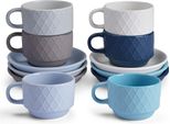 Miamio – Set Di 6 Tazzine Da Caffè Da 75 Ml Con Supporto In Ceramica Di Gres - Collezione Palmanova (Ocean)