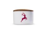 Gmundner Keramik Cervo Rosso Bordeaux, Vaso Di Stoccaggio Con Coperchio In Legno Coperchio In Legno. H.9Cm