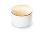 Ceramica Gmundner Fiammata Bianca, Vaso Da Conserva Con Coperchio In Legno H. 9 Cm