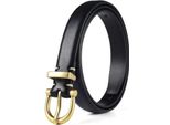 Elegante Cintura Da Donna In Pelle Naturale, Nera, Con Fibbia Dorata 2,8 X 3 Cm, Larghezza 1,8 Cm E Lunghezza 110 Cm