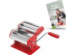 Macchina Per La Pasta Manuale Bremermann In Acciaio Inox/Metallo Rosso - Incluso Ricettario - Per Spaghetti, Pasta E Lasagne (7 Livelli), Macchina Per La Pasta, Macchina Per La Pasta