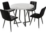 Set Tavolo Da Pranzo Sweiko (5 Pezzi), Set Tavolo Da Pranzo Moderno Con 4 Sedie, Set Tavolo Da Pranzo Per Cucina, Tavolo Da Cucina Rotondo Con Diametro Di 80 Cm E Gambe In Metallo Nero, Piano In Mdf Bianco, Sedie In Velluto Nero