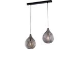Diamante Binario In Ferro Nero E Montatura Cromo Con Cavi Regolabili E Diffusori In Vetro Soffiato Grigio Specchiato Con Dec. Effetto Cristallo 2 Luci