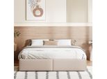 Letto Imbottito Fortuna Lai 160*200Cm, Struttura Letto In Lino Con Rete A Doghe, Con Contenitore Idraulico E 2 Cassetti, Letto Matrimoniale Letto Matrimoniale, Montaggio Facile, Beige