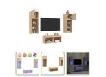 The Living Store Parete Tv 4 Pezzi Con Luci Led Rovere Sonoma