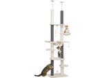 Pawhut Tiragraffi A Soffitto, Albero Per Gatti, 225-255 Cm Tiragraffi Per Gatti Con Amache, Tiragraffi, Cesto, Palla Da Gioco, Mobili Per Gatti Con Protezione Antiribaltamento, Bianco