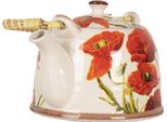 Teiera Clayre & Eef Con Filtro 800 Ml Fiori In Vetroceramica Bianca E Rossa