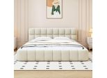 Unboxg Letto Imbottito 140X200Cm Con Rete A Doghe, Letto Con Rete E Contenitore, Letto Matrimoniale Funzionale, Biancheria, Beige
