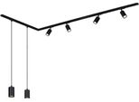 Sistema A Binario Briloner Rail, Set Completo, 4 Faretti GU10, 2 Pendenti GU10, Orientabili, Forma A L, Nero, 2,25 M