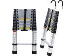 Tolletour Scala Telescopica Argento 4,4 M Con Ganci Scala Di Prolunga Fino A 150 Kg Robusta Scala Singola In Alluminio Scala Multifunzionale Scala A Gradini