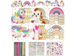 Habarri | Set Creativo Da Colorare - 24 Pezzi - Per Bambini Dai 4 Anni In Su - Set Artistico Con Pastelli, Colori E Adesivi - Unicorni