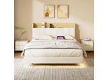 Letto Imbottito Fortuna Lai 140 X 190 Cm, Struttura Letto, Struttura Letto Matrimoniale, Effetto Visivo Fluttuante, Letto Con Illuminazione Led, Testata Alta, Stazione Di Ricarica, Moderno, Bianco