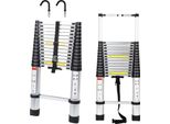 Scala Telescopica In Alluminio Jayseuw Premium Scala Estensibile Scala Pieghevole Altezza 4,4 M Argento Antiscivolo Scala Multiuso Con Ganci Rimovibili