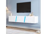 Sweiko 180 X 35 X 30 Cm, Mobile Tv A Parete, Mobile Tv Basso Con Luci Led, Mobile Tv A 3 Ante, Adatto Per Televisori Da 75 Pollici, Mobile Tv Lucido, Bianco