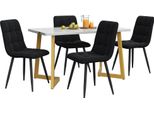 Tavolo Da Pranzo Sweiko 117Cm Con 4 Sedie, Tavolo Da Pranzo Rettangolare, Tavolo Da Cucina Moderno, Sedia Da Pranzo In Velluto Nero, Gambe Del Tavolo Dorate