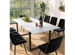 Set Da Pranzo Sweiko, (Set, 140/180×80×75Cm Tavolo Da Pranzo Con 8 Sedie), Set Di Tavolo Da Cucina Moderno, Sedie Da Pranzo In Velluto Nero, Piano Del Tavolo In Mdf In Bianco, Gambe Del Tavolo Nero