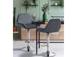 Set Di 2 Sgabelli Da Bar - Sedute In Velluto - Altezza Regolabile, Girevole A 360° | Colore: Grigio Scuro. Materiale Base: Metallo Cromato