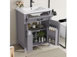 Sweiko 60 X 46 X 84,8 Cm Mobile Da Bagno A Terra Con Lavabo, Lavandino, Verniciatura Completa, Ripiani A Doppia Anta, Pratici Cassetti, Ripiani Regolabili, Lavabo In Ceramica Integrato, Grigio