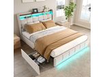 Letto Morbido Proximax 180×200 Cm Con 4 Cassetti, Illuminazione A Led, Connessione Usb E Type-C, Rivestimento In Tessuto Beige, Accogliente Spazio Di Archiviazione
