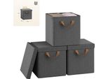 Contenitore Per Vestiti Con Coperchio - Set Di 3 Contenitori Da 20 L - Pieghevole - Tessuto Non Tessuto + Telaio In Metallo - Rettangolare - 27 X 27 X 27 Cm - Grigio