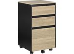 Cartella Mobile - Contenitore A Rotolo - Dimensioni 40 X 70 X 40 Cm - Con 3 Cassetti - Legno Di Pino - Per Cartelle - Rovere Chiaro/Nero