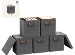 Contenitore Per Vestiti - Contenitore Pieghevole Con Coperchio - Set Da 5 - 26 L - Tessuto Non Tessuto - Per Armadio - Grigio