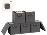 Contenitori Per Abiti - Contenitori In Tessuto Con Coperchio - Set Da 5 - 34 L - Pieghevoli - Rettangolari - Tessuto Non Tessuto - Bordeaux