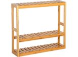 Mensola Da Bagno - Mensola A Muro Con Portasciugamani - Bambù - Regolabile In Altezza - 60X15X54 Cm - Si Monta Da Soli - Giallo