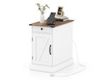 Tavolino Costway, Comodino Con Stazione Di Ricarica, Tavolino Con Piano D'appoggio, Cassetto, Vassoio E Mobiletto, Tavolino Da Divano Con Ripiano, Bianco