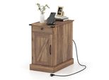 Tavolino Costway, Comodino Con Stazione Di Ricarica, Tavolino Con Piano D'appoggio, Cassetto, Vassoio E Mobiletto, Tavolino Da Divano Con Ripiano, Marrone