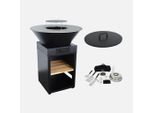 Braciere Barbecue Con Griglia Di Cottura, Spazio Di Stoccaggio, Coperchio E Utensili Ø81,5Cm , Nero