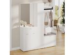 Set Guardaroba Merax, Appendiabiti Da Parete Stretto Con Specchio, Asta Appendiabiti, 3 Ante, Ribalte, Cassetto, 3 Ganci, Panca, Armadio Da Ingresso, Scarpiera, Bianco