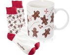 Orion | Tazza Da Caffè - Tazza Da Bere - In Vetroceramica - Con Manico - 350 Ml - Bianco - Motivo Natalizio - Con Calzini