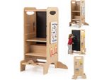 Costway Torre Didattica 4 In 1 In Legno Di Faggio, Sgabello Con 3 Altezze, Lavagna E Ripiano Giochi, Ringhiera Di Sicurezza, Scaletta, Sgabello Per Bambini Dai 3 Anni In Su