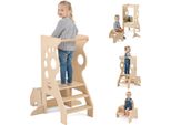 Costway Torre Didattica 3 In 1 Con Sgabello A 2 Gradini, Sgabello In Legno Con Barre Di Sicurezza, Giochi Di Linee, Scaletta, Sgabello Per Bambini Dai 3 Anni In Su