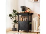 Carrello Da Cucina Fch Carrello Di Servizio Con Cassetto E Ante, Mobile Su 4 Ruote, 74 X 63 X 89 Cm, Nero
