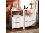 Set Di 2 Comodini Fch Con Stazione Di Ricarica, 2 Cassetti In Tessuto Non Tessuto E Ripiano Aperto, 38 X 30 X 60 Cm, Bianco