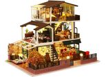 Habarri | Casa In Miniatura - Casa Delle Bambole Fai Da Te - Casa In Legno Con Mobili E Illuminazione A Led - Regalo Per Bambini - Villa