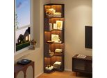 Libreria Angolare Fliek Con Striscia Luminosa A Led, 63,5X45X175 Cm, Libreria Scaffale Da Magazzino A 5 Ripiani, Espositore Multifunzionale, Marrone