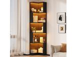 Libreria Angolare Fliek Con Striscia Led, 63,5X45X175 Cm, Libreria Scaffale Da Magazzino A 5 Ripiani, Espositore Multifunzionale, Nero